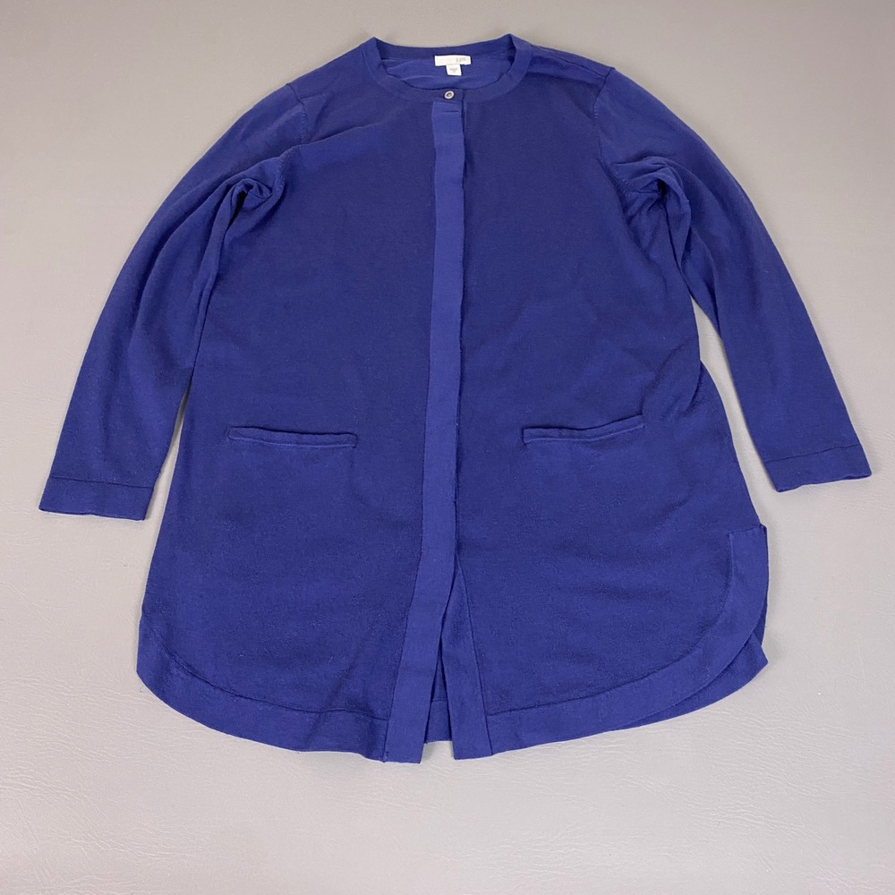 J. Jill Cardigan Women's Size Medium Blue Wool Blend Button Up Longline Sweater